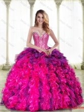 Pretty Multi Color Sweetheart 2015 Quinceanera Dresses with Beading and Ruffles SJQDDT24002FOR