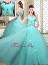 Pretty Straps Beading Sweet 16 Dresses  in Aqua Blue  YCQD070FOR