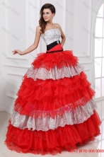 Red and White Strapless Organza Quinceanera Dress with Beading FFQD024FOR