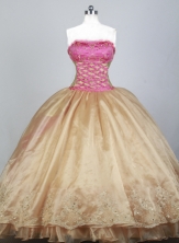Romantic Ball Gown Strapless Floor-length Champagne Quinceanera Dress X0426073