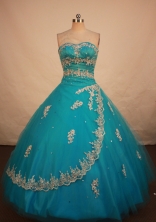 Romantic Ball Gown Strapless Floor-length Teal Taffeta Appliques Quinceanera dress Style FA-L-100
