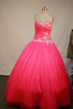 Romantic Ball Gown Sweetheart Floor-length Hot Pink Satin Appliques Quinceanera dress Style FA-L-199