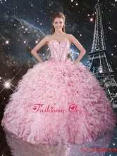 Simple Ball Gown Pink Quinceanera Dresses with Ruffles and Beading QDDTA86002FOR