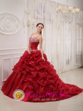 Spaghetti Straps Brand New Wine Red Quinceanera Dress Beading Court Train Organza Ball Gown For 2013 Winter San Jose Costa Rica Style QDZY335FOR