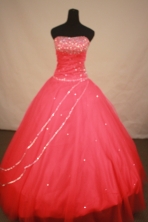 Sweet Ball Gown Strapless Floor-length Coral Red Beading Quinceanera dress Style FA-L-180