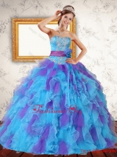 Trendy Ruffles and Sash Strapless Quinceanera Dress in Multi Color PDZY471TZFXFOR