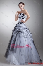 White and Black Strapless Appliques and Flowers Quinceanera Dress FFQD080FOR