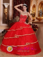 Arequipa Peru Stylish Red Ruffles Layered Sweetheart  With Beading Decorate Ball Gown wholesale Quinceanera DressStyle QDZY155FOR