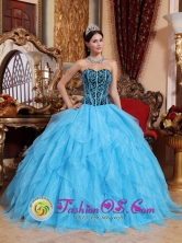 Bagua Peru Aqua Blue wholesale Quinceanera Dress with Ruffles Sweetheart Neckline Embroidery with Beading for Sweet 16 Style QDZY015FOR