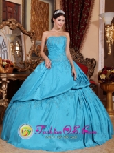 Ilave Peru Taffeta Teal Beading wholesale Applique Strapless and Pick-ups for Sweet 16 Style QDZY656FOR