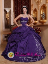 Querecotillo Peru Customize Sweetheart wholesale Quinceanera Dresses Taffeta Eggplant Purple Embroidery With Ruched Bodice Style QDZY654FOR