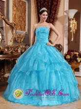 San Vicente de Canete Peru Customize Impression Beaded Embellishments With Aqua Blue Layered Elegant wholesale Quinceanera Dress Style QDZY631FOR