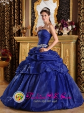 Tarma Peru Ruched Bodice Royal Blue wholesale Quinceanera Dress With Appliques and Pick ups In South Carolina Style QDZY180FOR