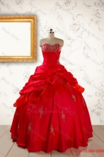 2015 Beautiful Beading Sweetheart Quinceanera Dress in Red FNAO217FOR