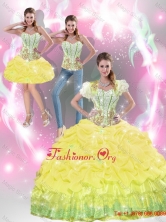 2015 Beautiful Yellow Quinceanera Dresses with Beading and Pick Ups SJQDDT40001-4FOR