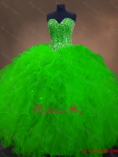 2015 Fall Perfect Beaded Spring Green Quinceanera Gowns with Ruffles SWQD050-3FOR
