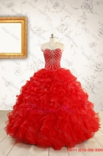 2015 Luxurious Sweetheart Beading Red Quinceanera Dresses FNAO092FOR