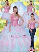2015 Popular Sweetheart Beading and Ruffles Quinceanera Dresses in Multi Color SJQDDT21001FOR