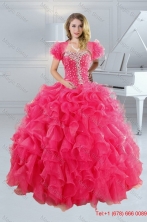 2015 Unique Hot Pink Quince Dresses with Ruffles and Beading XFNAO885ATZFXFOR