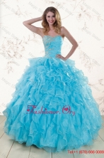 Baby Blue 2015 Fall Prefect Sweet 16 Dresses with Beading and Ruffles XFNAO011TZFXFOR