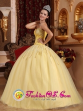 Beaded Decorate Sweetheart Light Yellow Floor-length Tulle Quinceanera Dresses For 2013 Ceiba Puerto Rico Spring Quinceanera Wholesale Style QDZY725FOR 