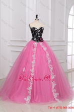 Beading and Appliques Sweetheart Quinceanera Dress in Black and Rose Pink FFQD0108FOR