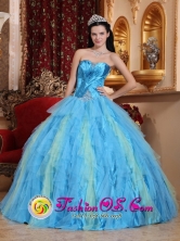 Beautiful Strapless and Multi-color Ruffles Quinceanera Dresses With Beaded Decorate and Ruch In Guayama Puerto Rico Wholesale Style QDZY363FOR