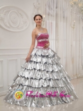 Beautiful strapless 2013 Carolina Puerto Rico Popular Princess Quinceanera Dress with Brilliant silver Wholesale  Style QDZY425FOR