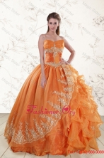 Cheap Strapless Appliques 2015 Fall Quinceanera Dresses in Orange XFNAO308FOR