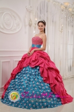 Customize Perfect Red and Blue Quinceanera Dress For 2013 Hormigueros Puerto Rico Strapless Taffeta With glistening Beading Ball Gown Wholesale Style QDZY451FOR 
