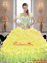 Fitting Yellow 2015 Quinceanera Dresses with Beading and Pick Ups SJQDDT40002-4FOR