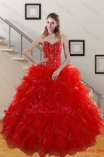 Gorgeous 2015 Fall Sweetheart Red Quince Gowns with Beading and Ruffles XFNAO5793TZFXFOR