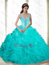 Latest Beading and Ruffles 2015 Quinceanera Dresses in Aqua Blue SJQDDT16002FOR