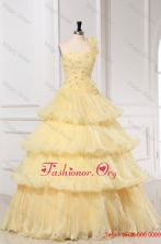 Light Yellow One Shoulder A-line Quinceanera Dress with Beading and Pleats FFQD0109FOR