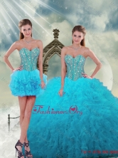 Luxurious Beading and Ruffles Turquoise 2015 Dresses For Quince QDDTA5001-3FOR