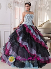 Multi-color Quinceanera Dress Appliques With Beading and ruffles For Fall Strapless Organza Ball Gown In Tegucigalpa Honduras Wholesale Style PDZY553FOR