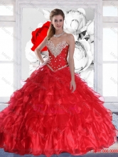 New Arrival 2015 Red Quinceanera Dresses with Ruffles and Beading SJQDDT78002FOR