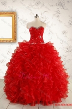 Pretty Ball Gown Sweetheart 2015 Red Quinceanera Dresses with Beading FNAO5841FOR