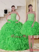 Pretty Strapless Spring Green Quince Dress with Beading and Ruffles QDZY257TZFOR