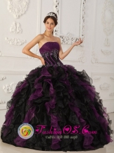 Purple and Black Brand New Quinceanera Dress With Beaded Decorate and Ruffles Floor Length For 2013 Mayaguez Puerto Rico Fall Wholesale Style QDZY027FOR