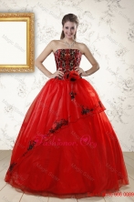Red Appliques Strapless Quinceanera Dresses for 2015 XFNAO288FOR