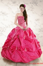 Strapless Hot Pink Quinceanera Dress with Appliques for 2015 XFNAO5858FOR