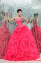 Sweetheart Beading and Ruffles Organza Coral Red Quinceanera  Dress FFQD030FOR