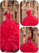 Unique Coral Red Ball Gown Floor Length Ruffles Quinceanera Dresses QDZY034-2AFOR