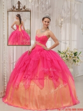 Unique Hot Pink Strapless Quinceanera Gowns with Beading QDZY370BFOR