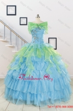 Wonderful Multi-color Strapless Beading Quinceanera Dress for 2015 FNAO255AFOR