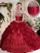 2016 Lovely Brush Train Wine Red Quinceanera Gowns with Embroidery  SJQDDT395002-1FOR