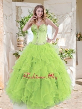 A-line Beaded and Ruffed Quinceanera Gown in Spring GreenSJQDDT712002FOR