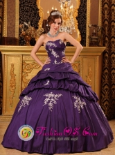 Custom Made Dark Purple Wholesale Quinceanera Dress Appliques Decorate Bodice Taffeta Floor-length For 2013 In Cantaura Venezuela Style QDZY022FOR
