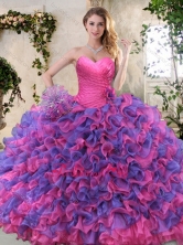 Eggplant Purple and Pink Quinceanera Dresses with Ruffled Layers XFQD1054FOR